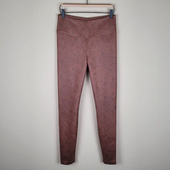 White House Black Market Vegan Suede Runway Leggings Paisley Brown Size 8 - Picture 2 of 11
